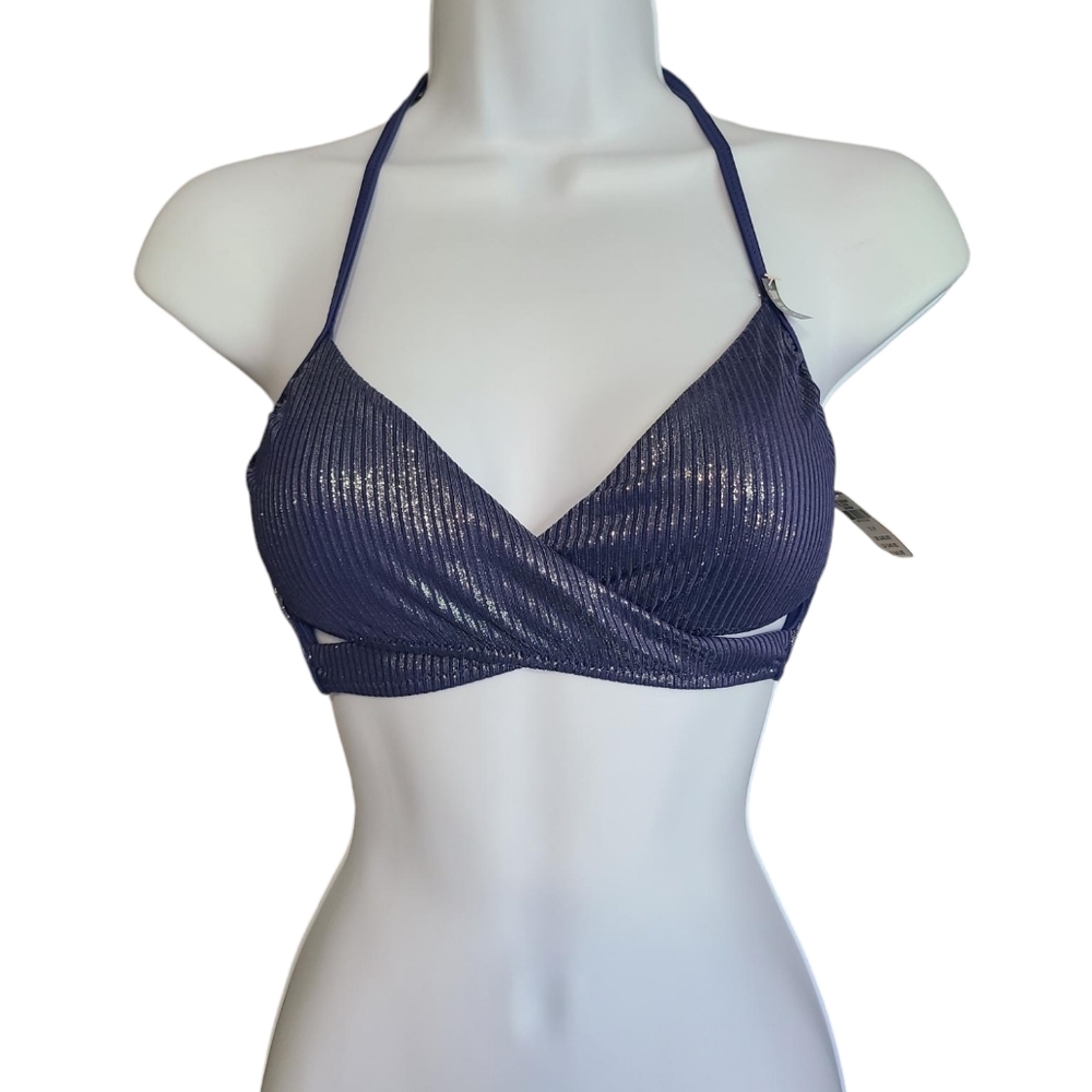 NEW VICTORIA'S SECRET PINK blue irridescent bikini top S